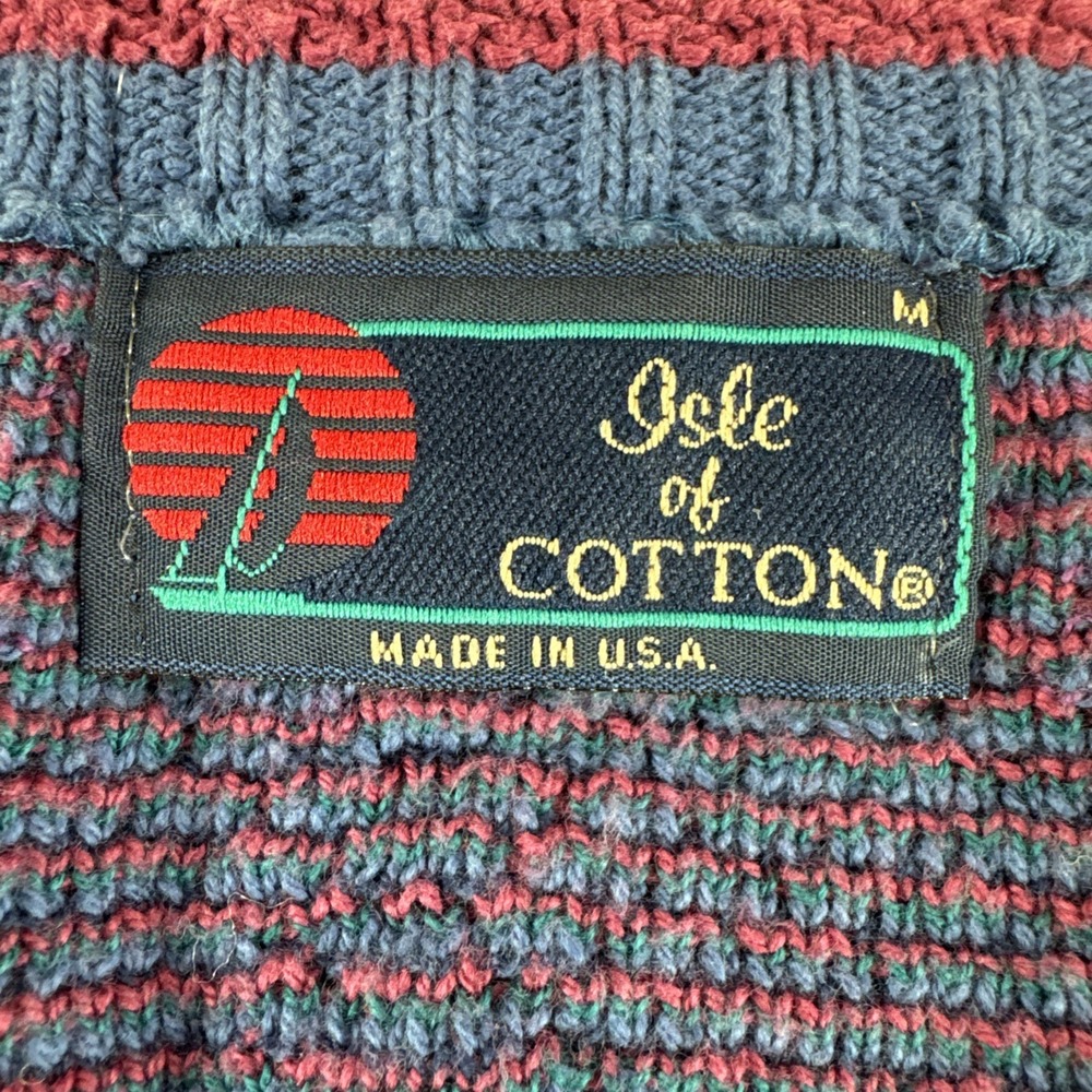 Vintage Isle of Cotton Sweater Mens M Diamond Blue Sweatshirt Cosby Grandpa 90s - Picture 3 of 6
